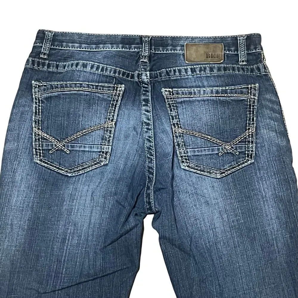 BKE Tyler Straight Leg Jeans 34x30 Y2K Performance Stretch Whisker Thick Stitch